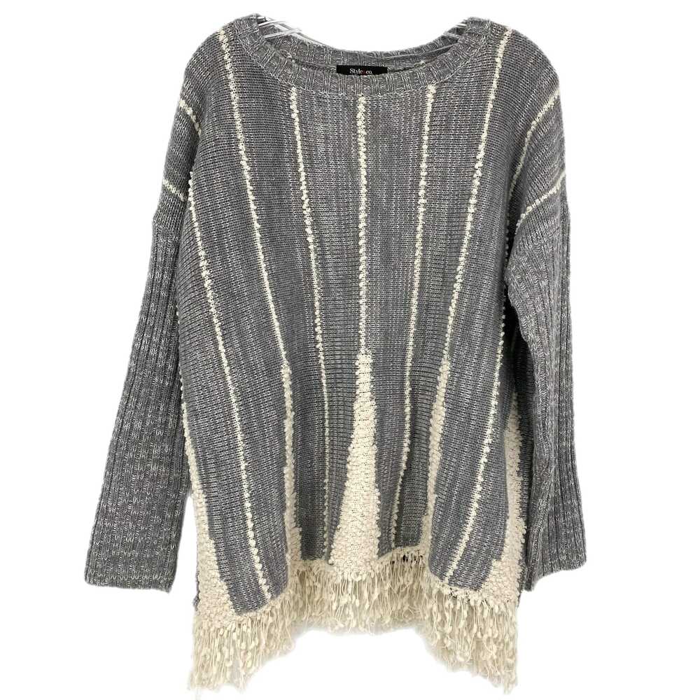 Style & Co. Gray Cream Sweater Round Neck Pullover | Womens M